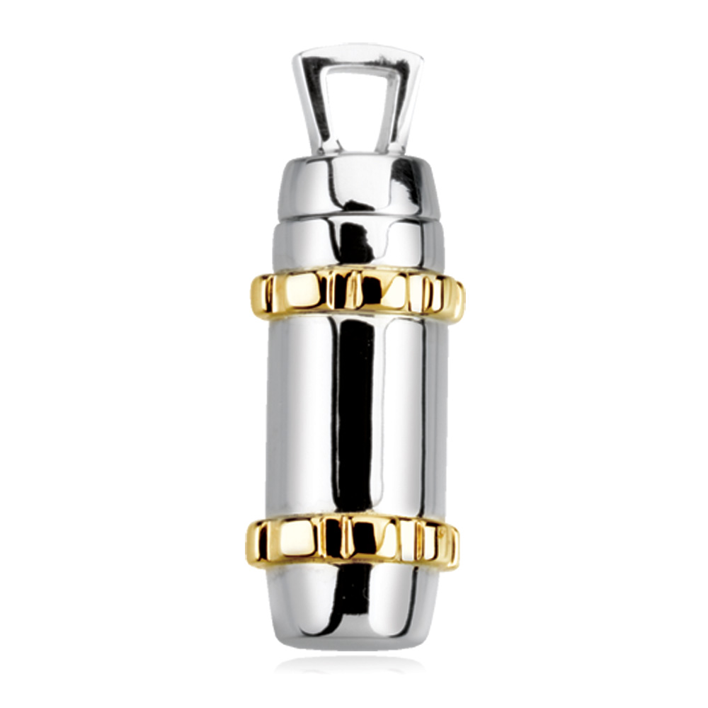 14k White and Yellow Gold, Two Tone Cylinder Ash Holder Pendant