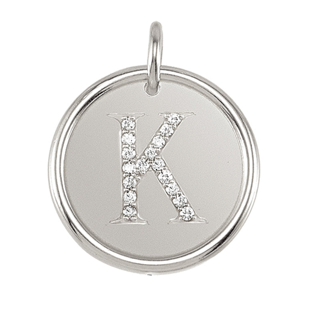 .085 Ctw G-H, I1 Diamond Initial 17mm Sterling Silver Pendant Letter K