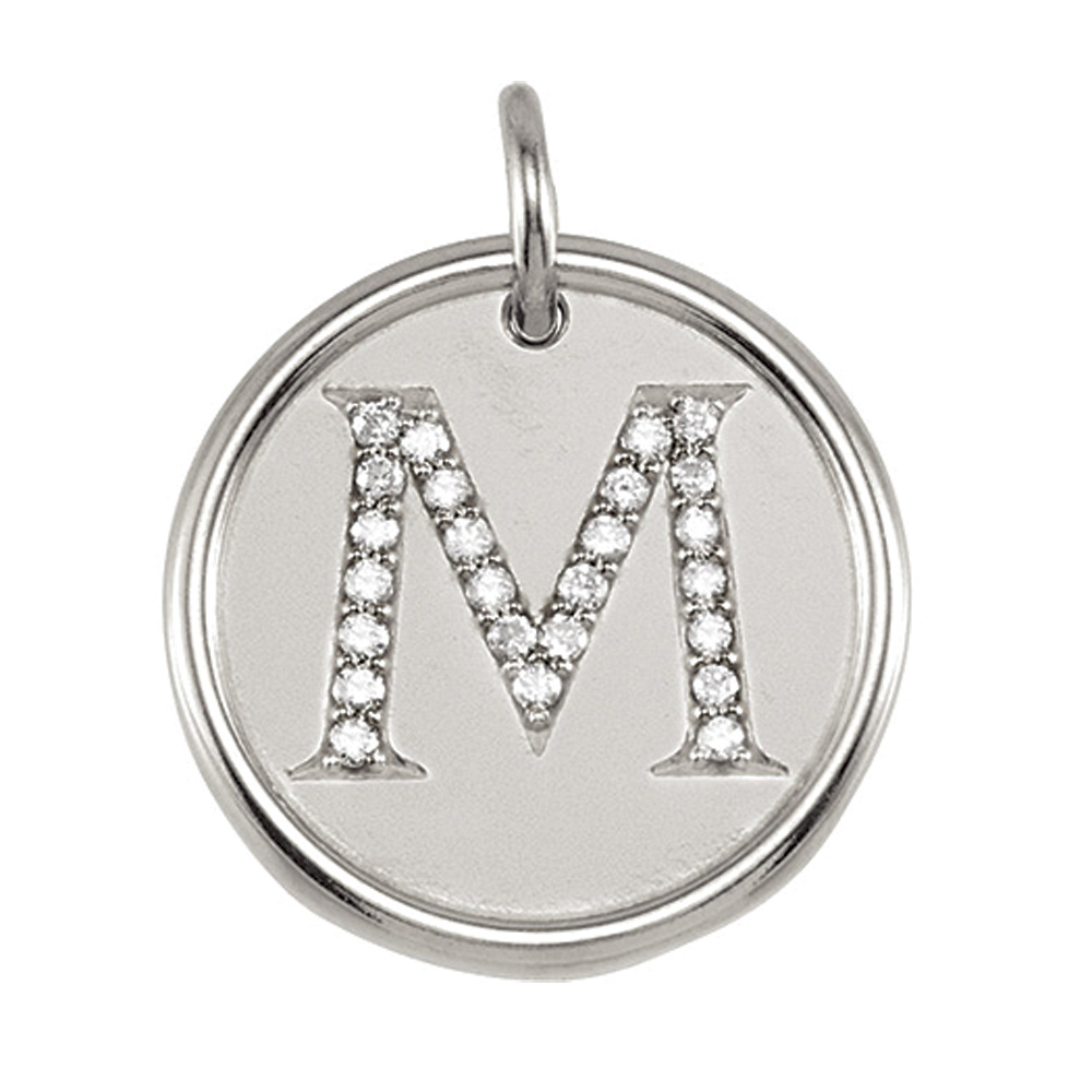 1/8 Ctw G-H, I1 Diamond Initial 17mm Sterling Silver Pendant Letter M