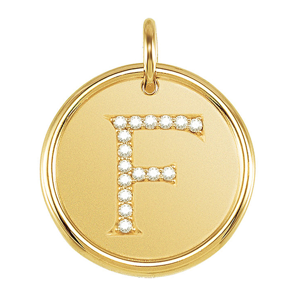 .08 Ctw G-H, I1 Diamond Initial 17mm 14k Yellow Gold Pendant Letter F