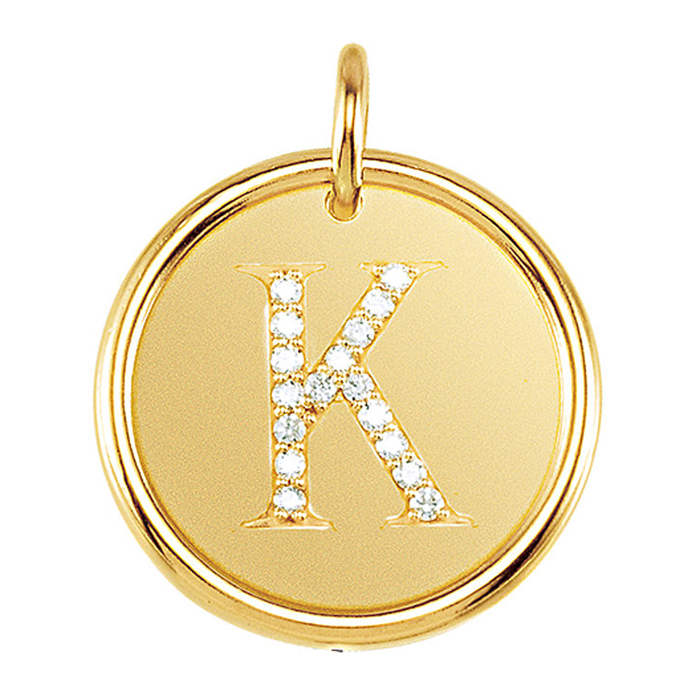 .085 Ctw G-H, I1 Diamond Initial 17mm 14k Yellow Gold Pendant Letter K