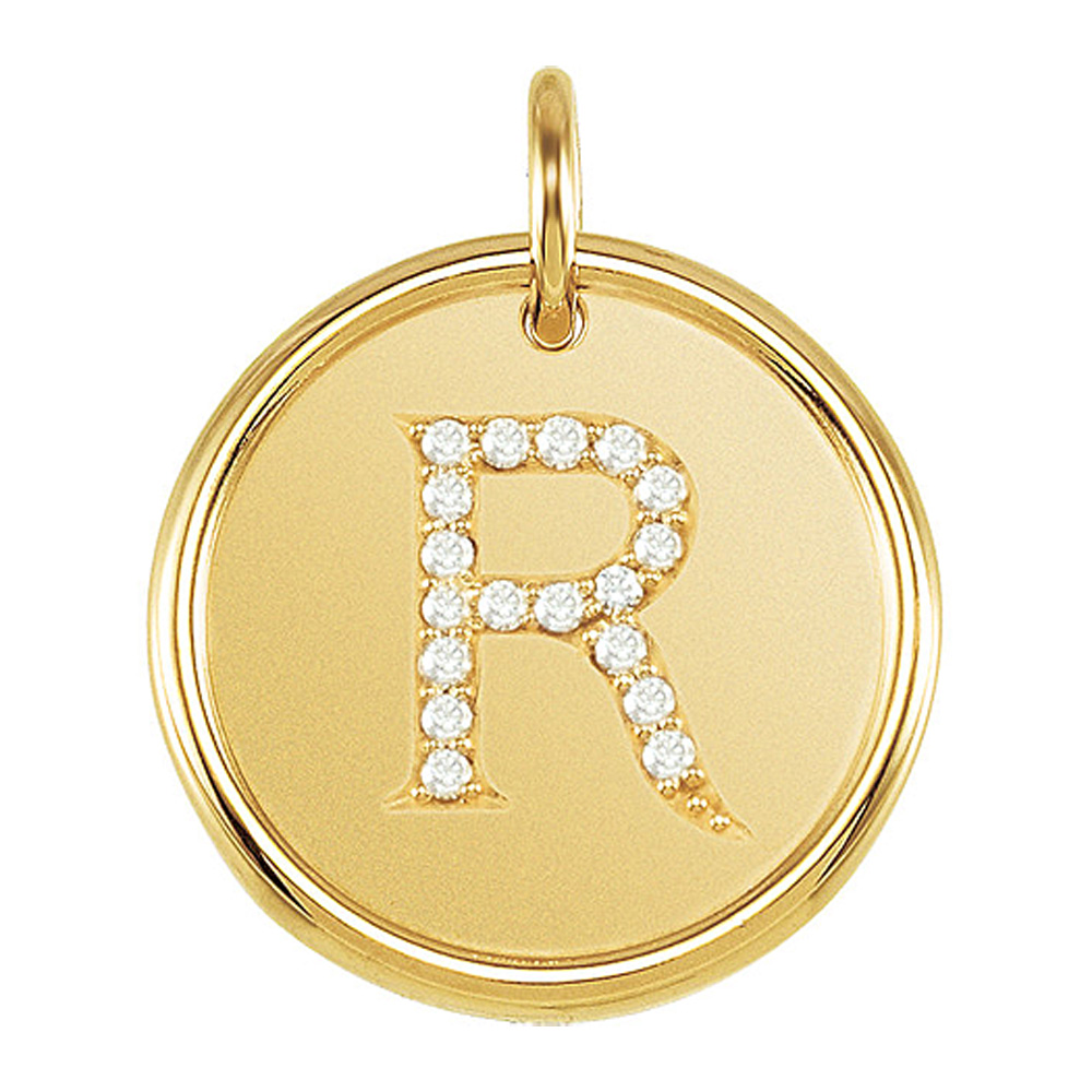 1/10 Ctw G-H, I1 Diamond Initial 17mm 14k Yellow Gold Pendant Letter R