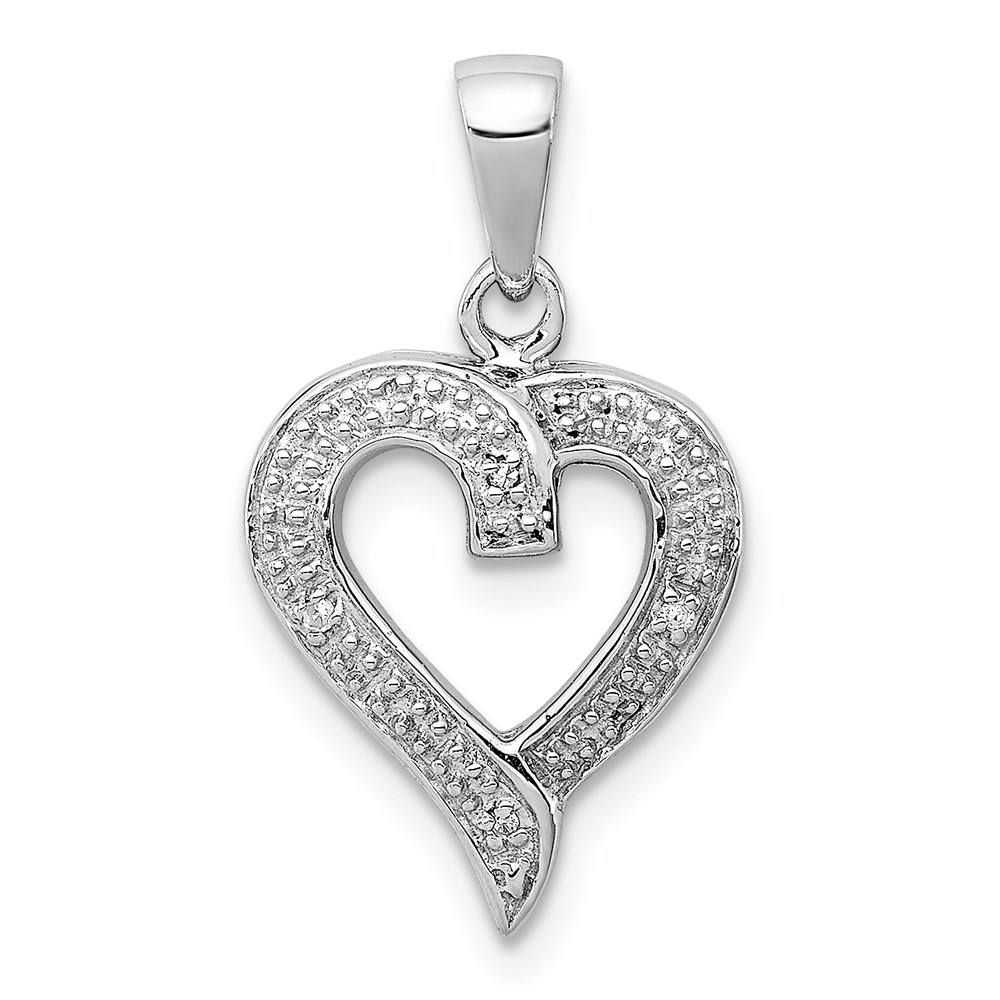 Rhodium Diamond Heart Pendant in Sterling Silver