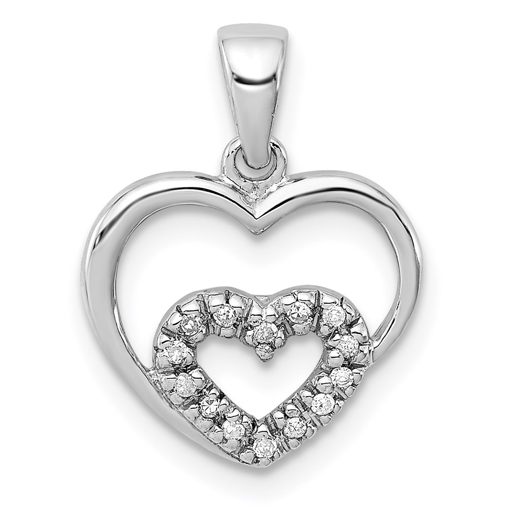 .05 Ctw Diamond Heart in Heart Pendant in Sterling Silver