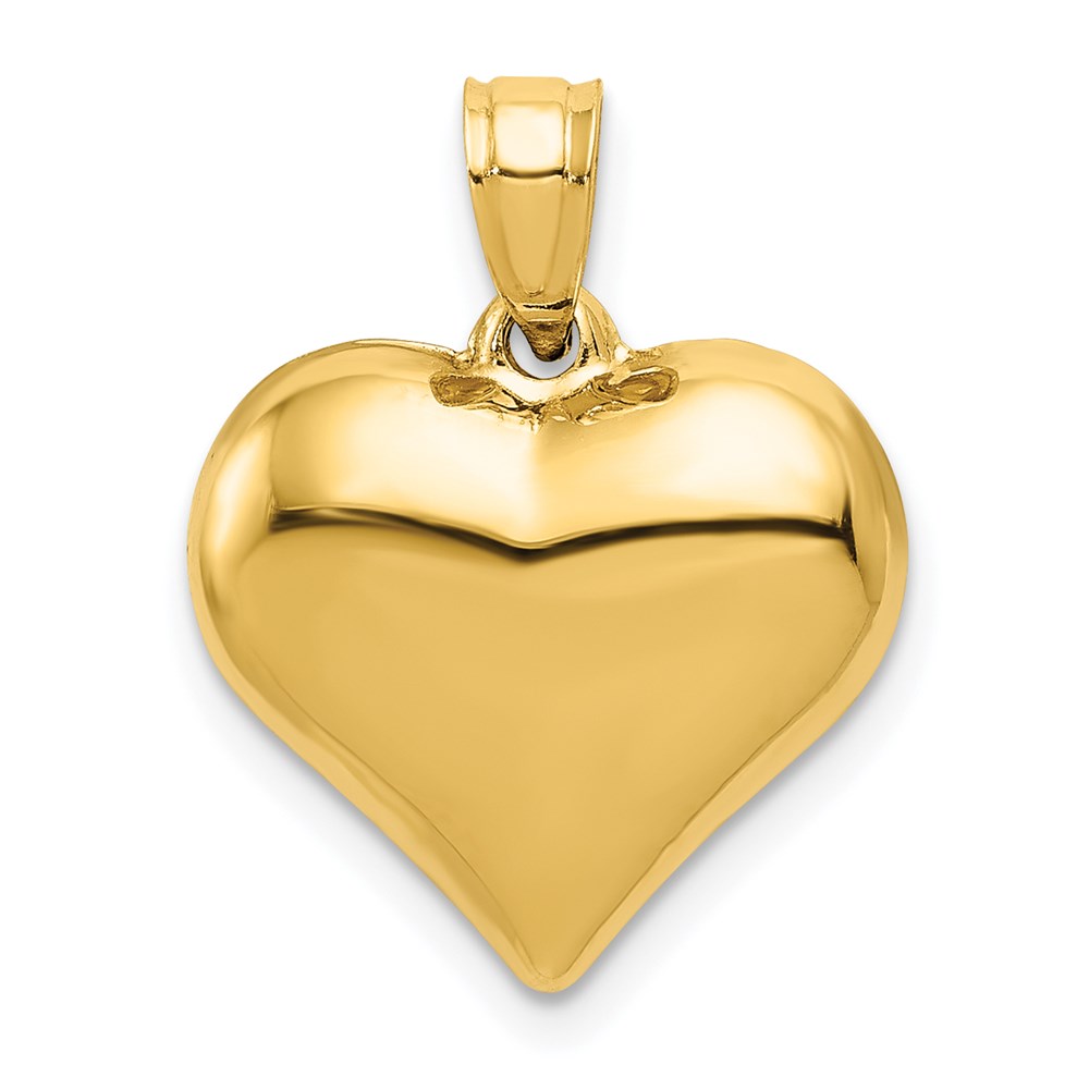 14k Yellow Gold Puffed Heart Pendant, 15mm