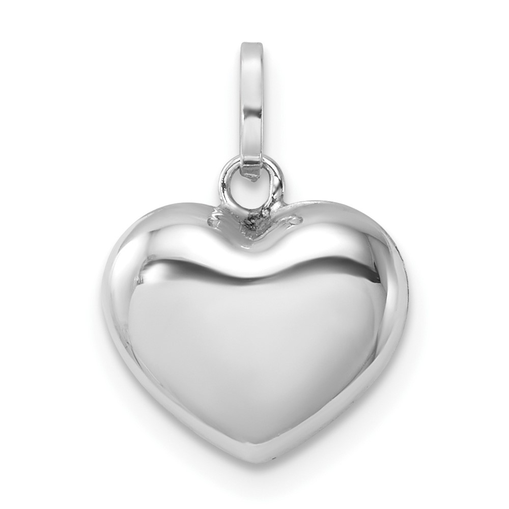 14k White Gold Puffed Heart Pendant, 12mm