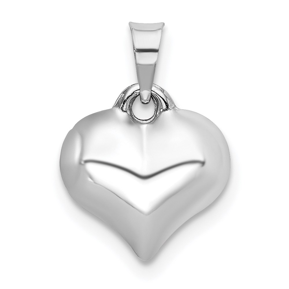 14k White Gold Puffed Heart Charm and Pendant, 12mm