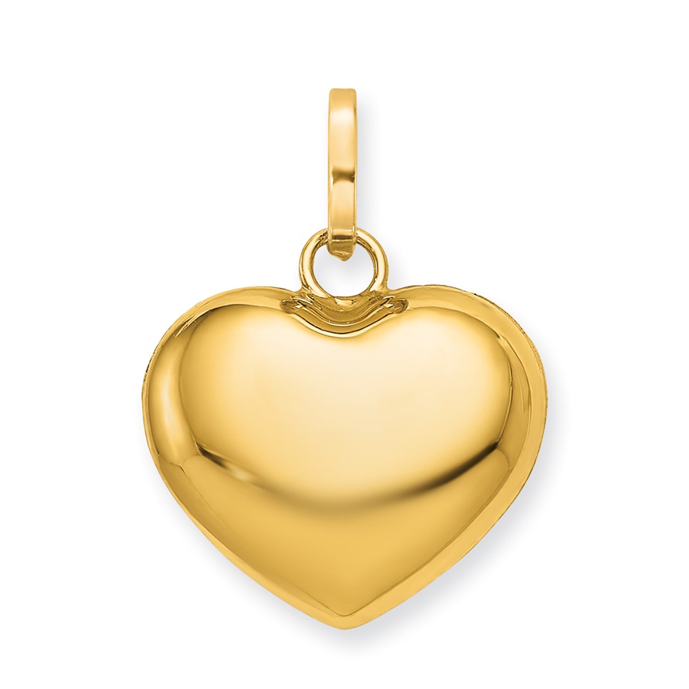 14k Yellow Gold Puffed Heart Charm or Pendant, 12mm