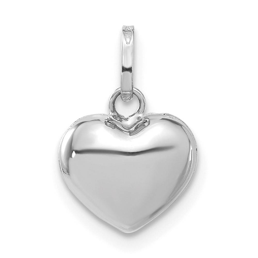 14k White Gold Puffed Heart Pendant, 10mm (3/8 Inch)