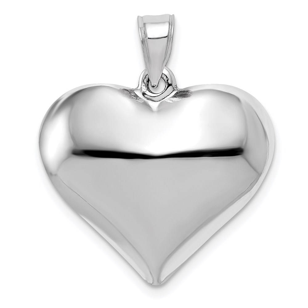 14k White Gold Puffed Heart Pendant, 21mm