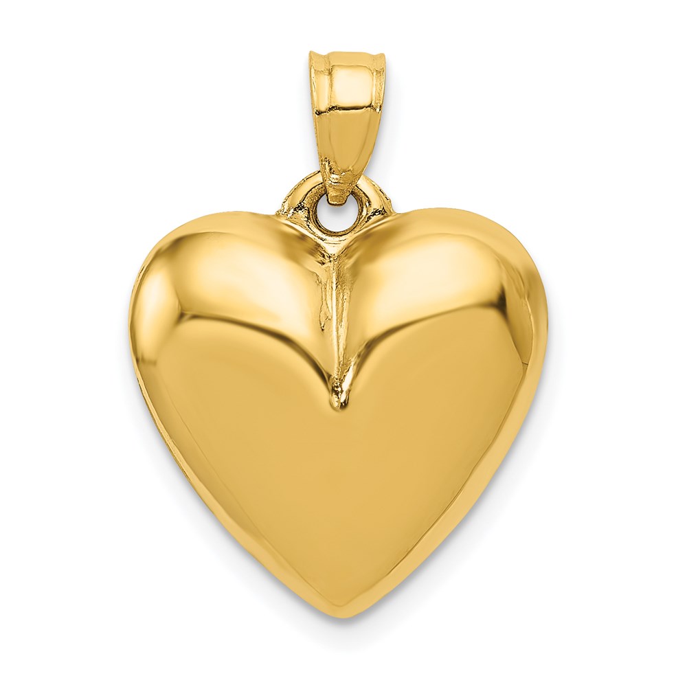 14k Yellow Gold Puffed Heart Tapered Bail Pendant, 15mm