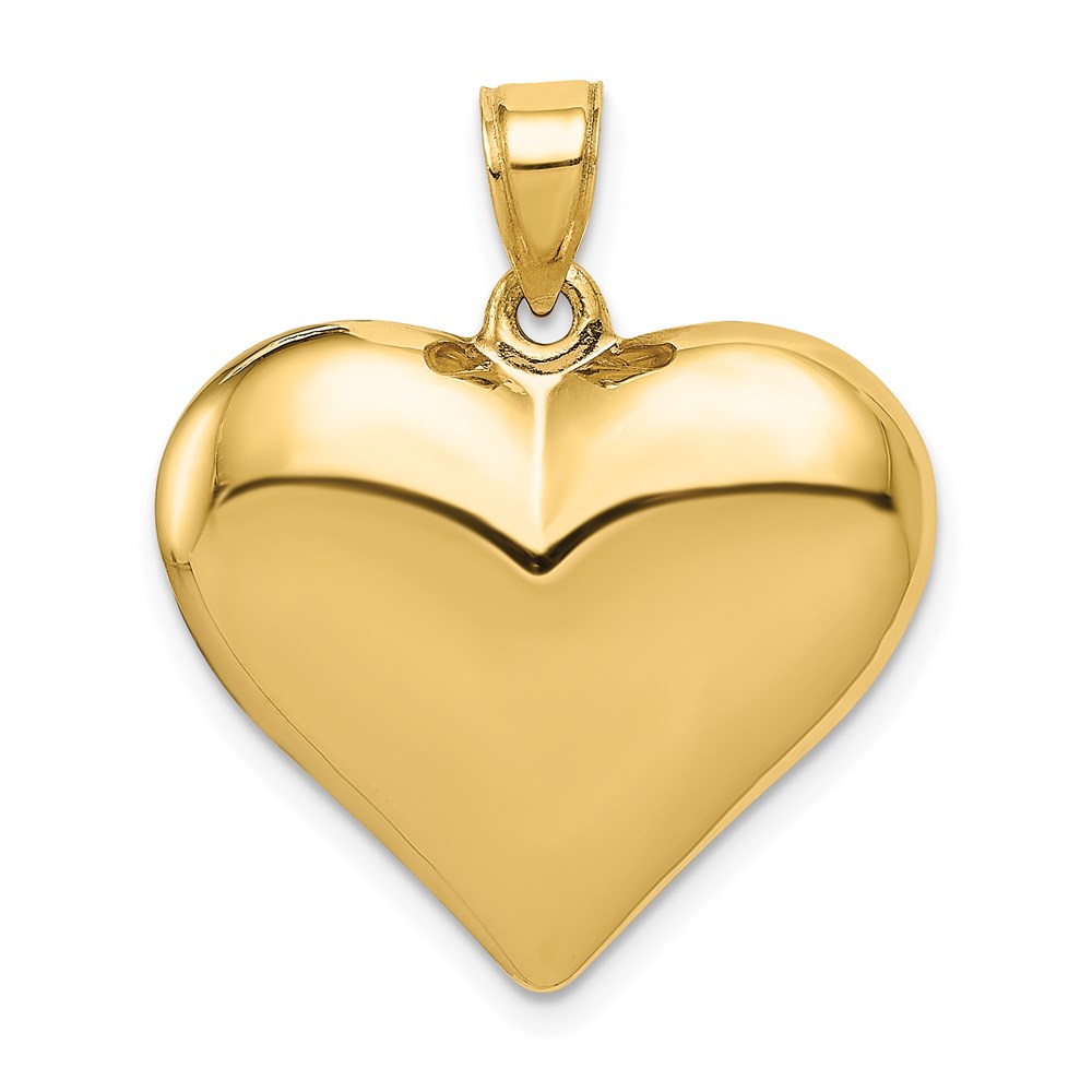 14k Yellow Gold Puffed Heart Pendant, 22mm