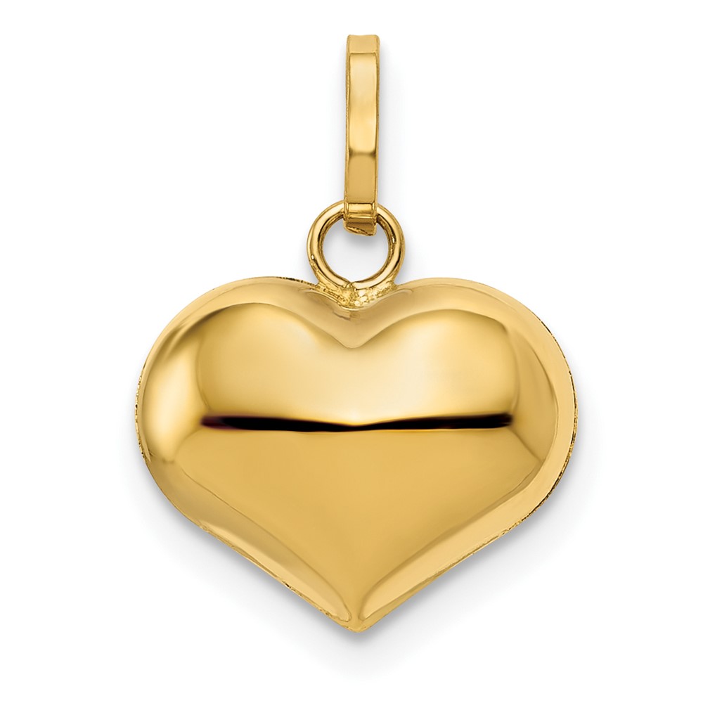 14k Yellow Gold Puffed Heart Charm, 11mm