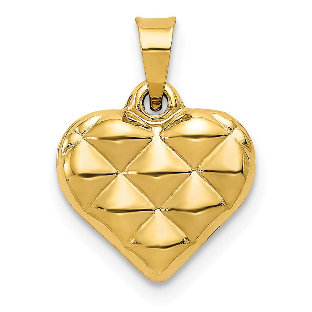 14k Yellow Gold Puffed Heart Pendant and Charm, 15mm