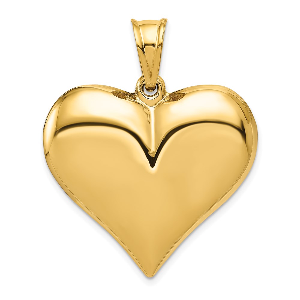 14k Yellow Gold Puffed Heart Pendant, 30mm