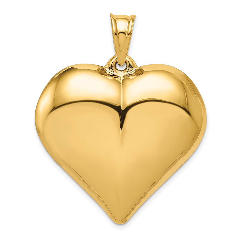 14k Yellow Gold Puffed Heart Pendant, 35mm