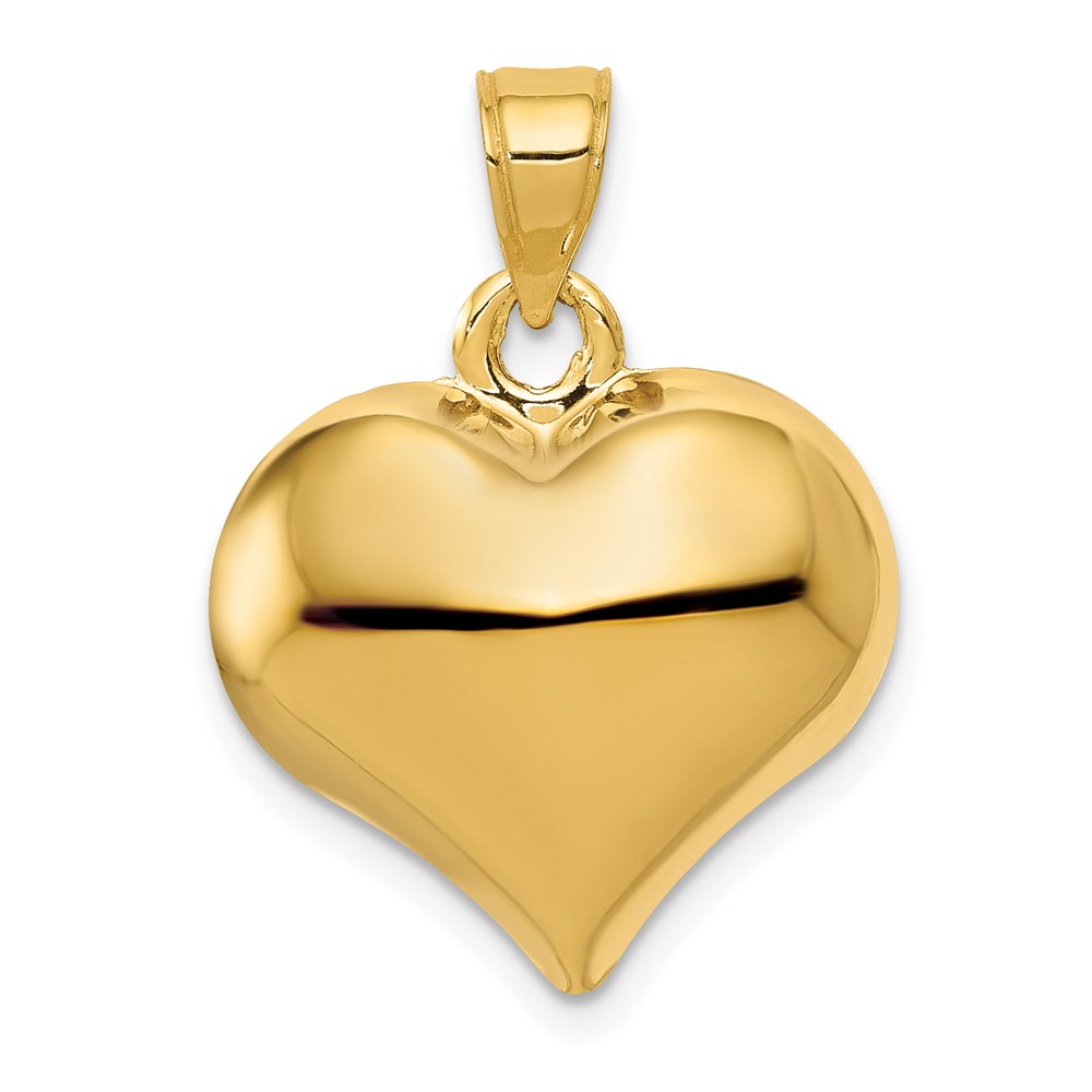 14k Yellow Gold Puffed Heart Charm or Pendant, 17mm