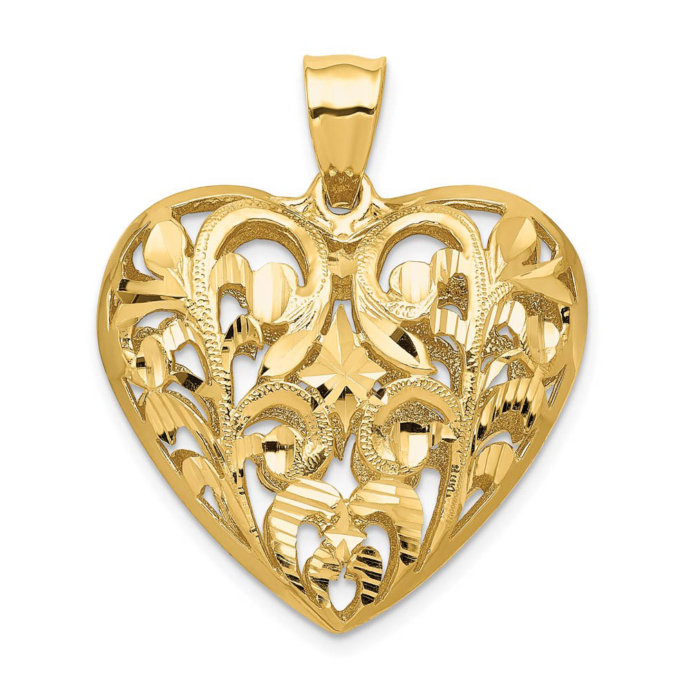 14k Yellow Gold Puffed Heart Pendant, 28mm