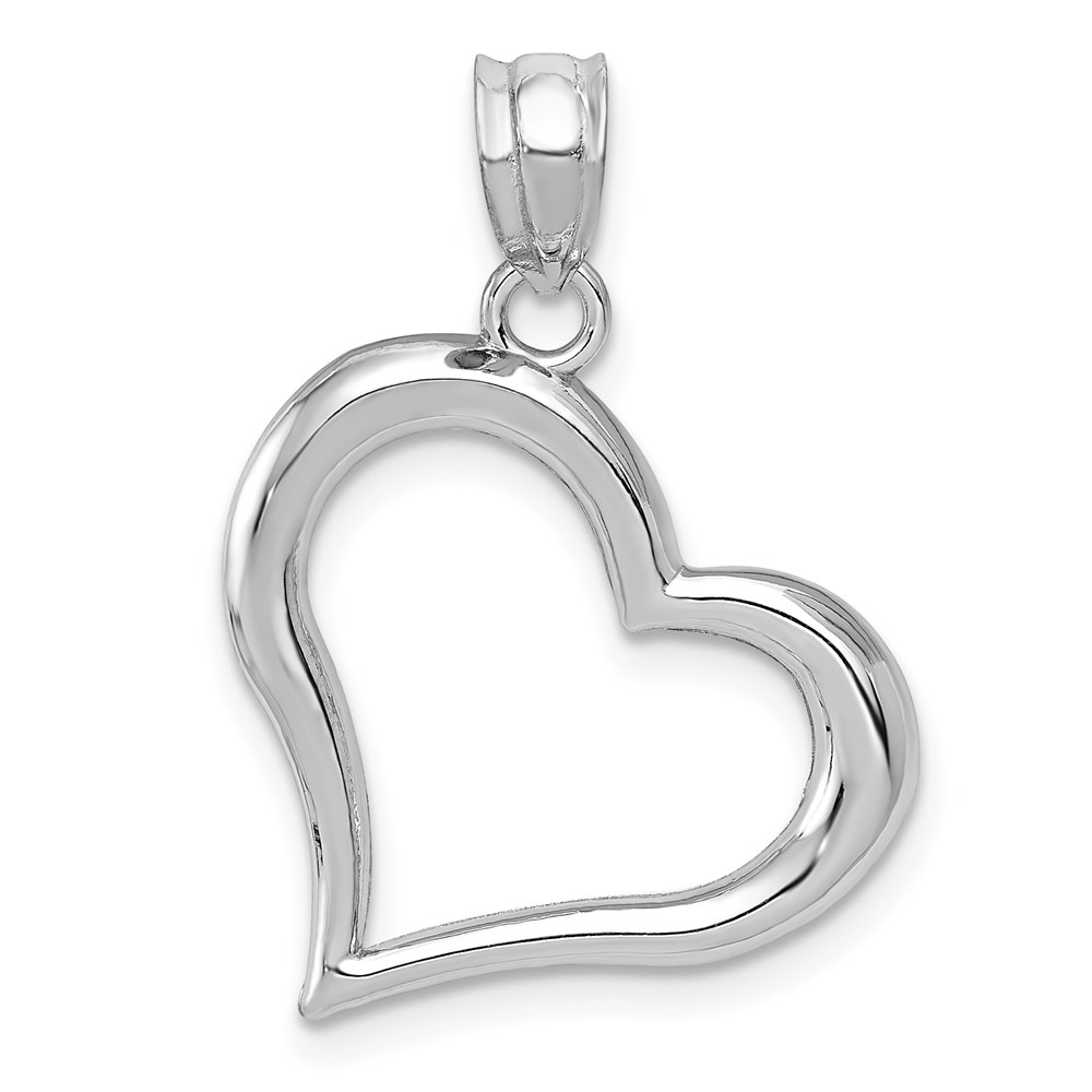 14k White Gold Open Heart Pendant, 16mm