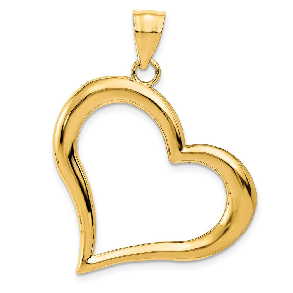 14k Yellow Gold Open Heart Pendant, 30mm