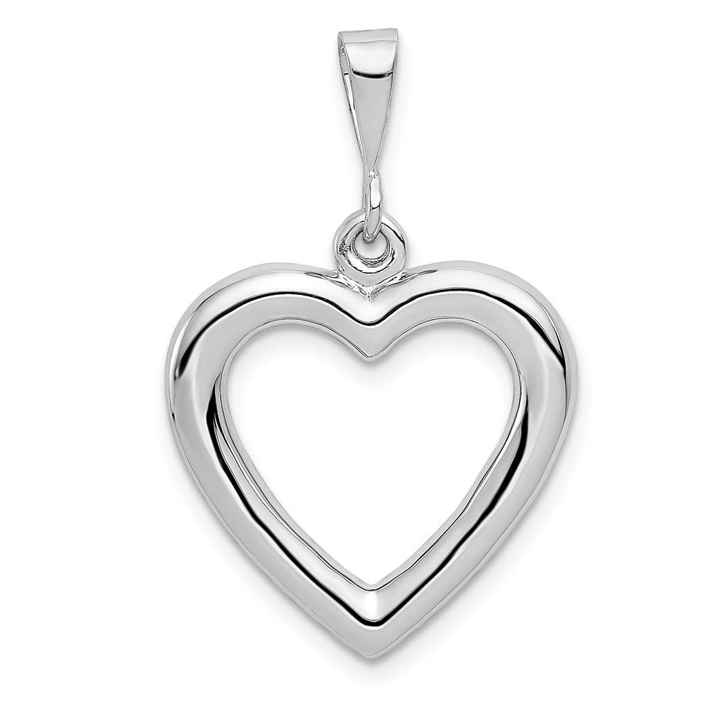 14k White Gold Open Heart Pendant, 20mm