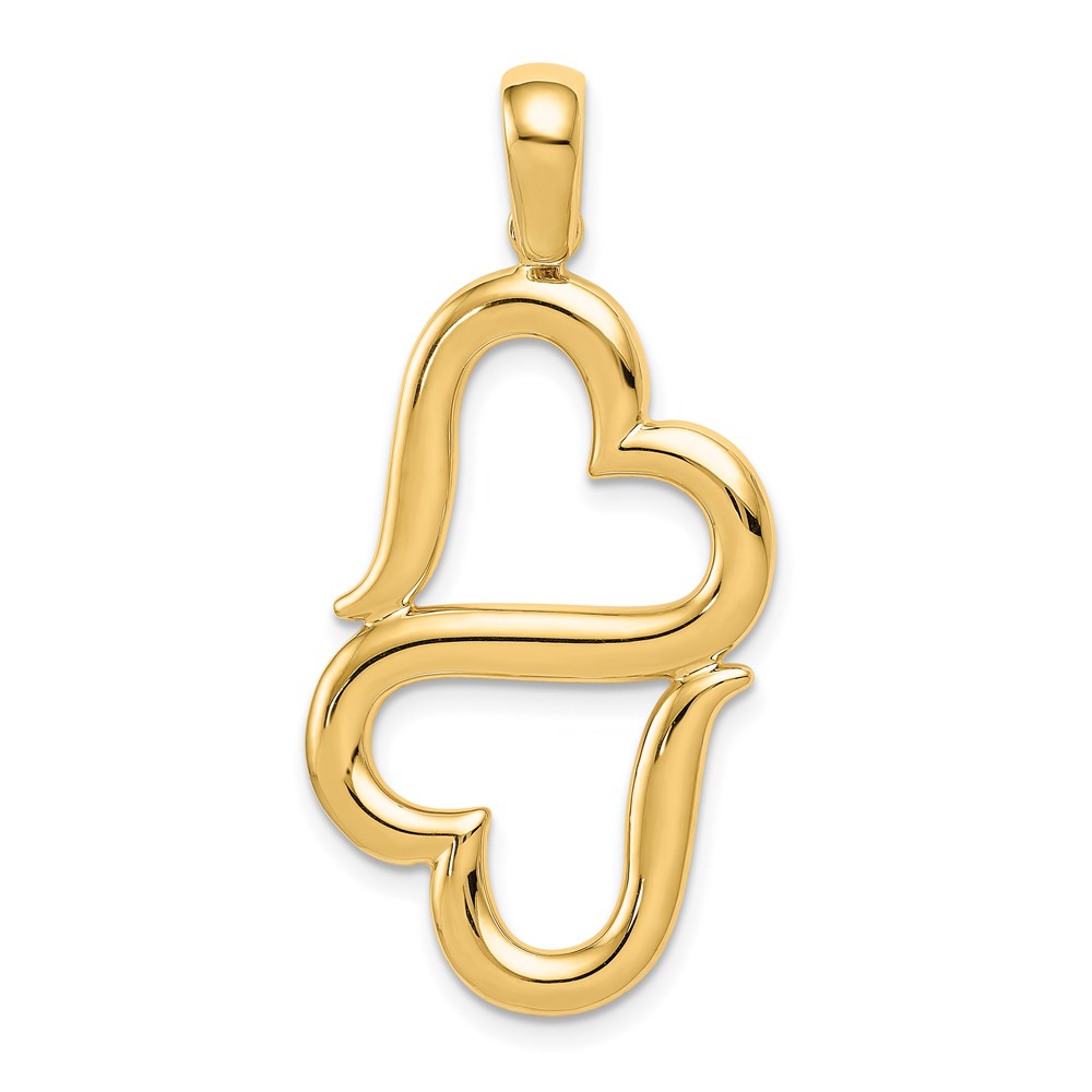 14k Yellow Gold Two Hearts Combined Pendant, 15mm