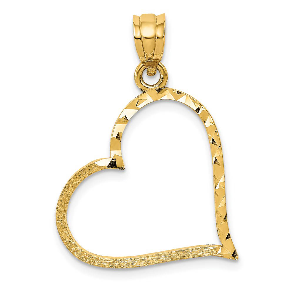 14k Yellow Gold Satin Finished Reversible Heart Pendant, 23mm