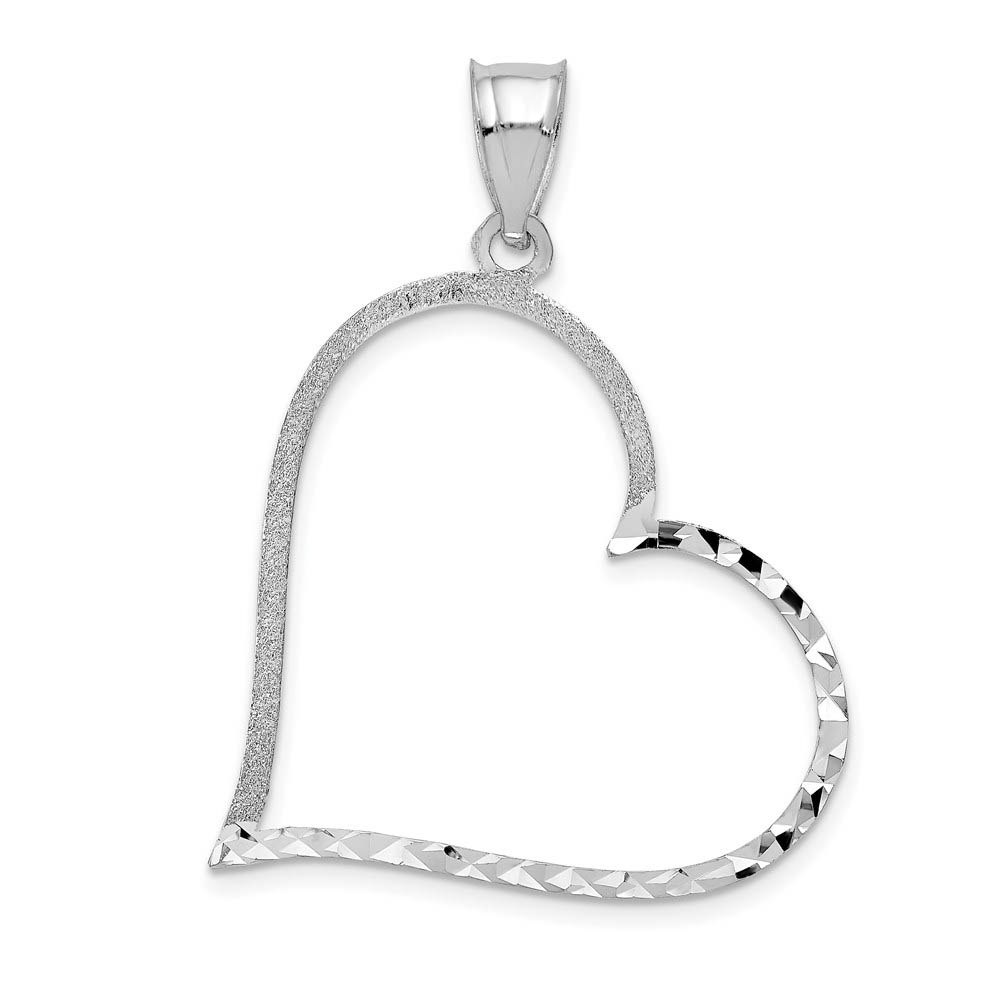 14k White Gold, Reversible Heart Pendant, 22mm (7/8 inch)