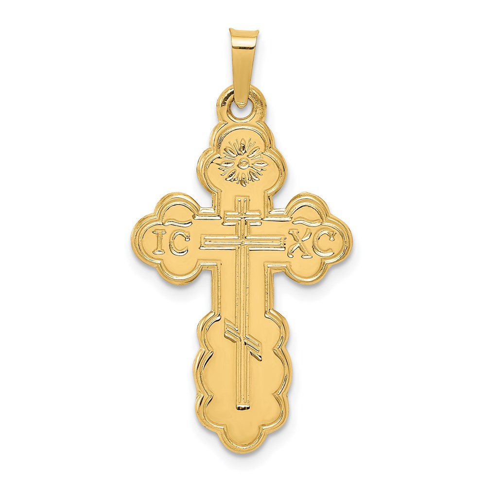 14k Yellow Gold Eastern Orthodox Cross Pendant, 18 x 34mm