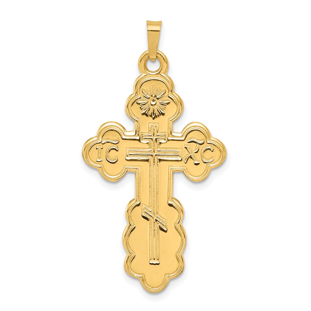 14k Yellow Gold Eastern Orthodox Cross Pendant, 22 x 40mm