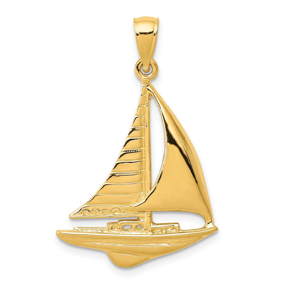 14k Yellow Gold 2D Polished Sailboat Pendant