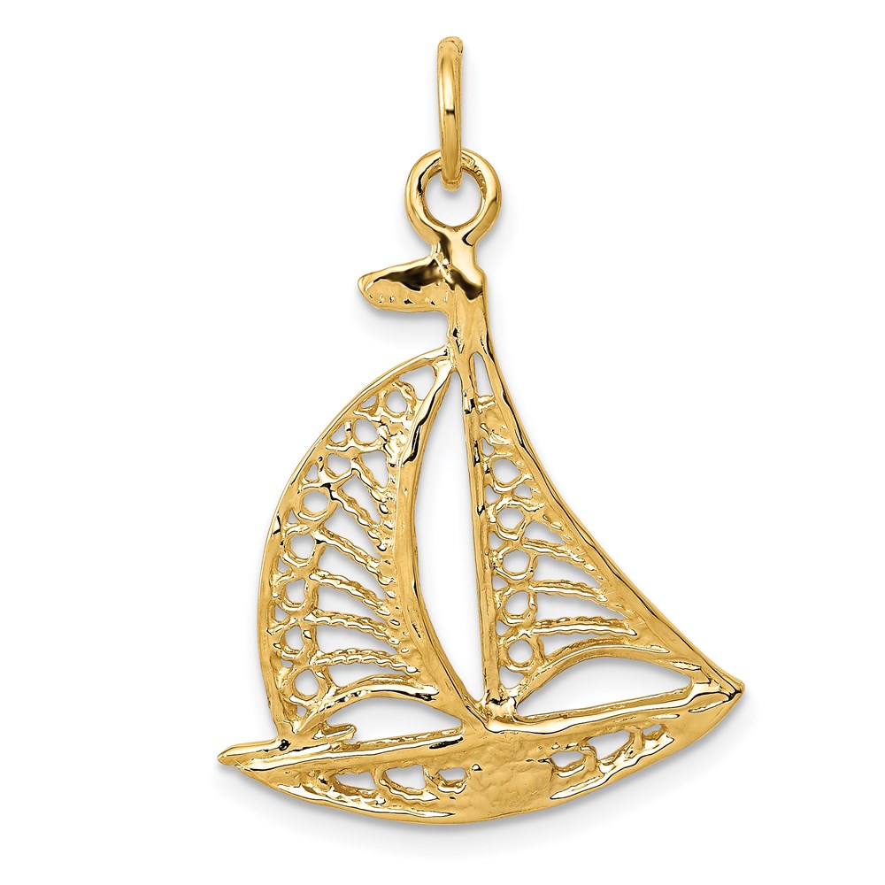 14k Yellow Gold Cutout Sailboat Pendant