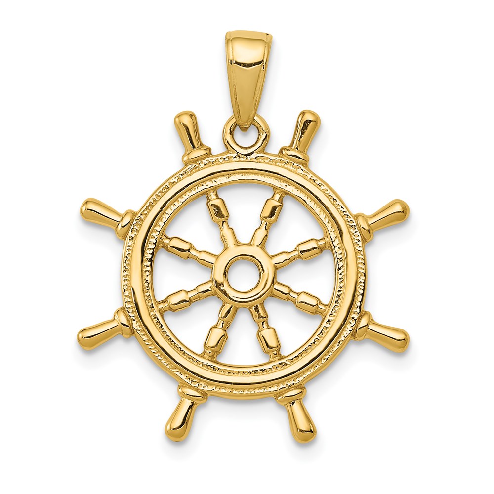 14k Yellow Gold 3Dimensional Ship's Wheel Pendant