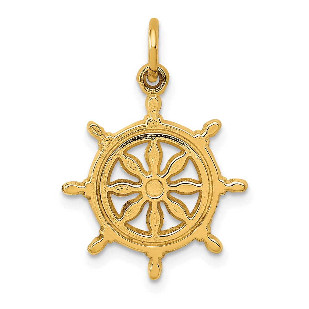 14k Yellow Gold Captain's Wheel Pendant and Charm