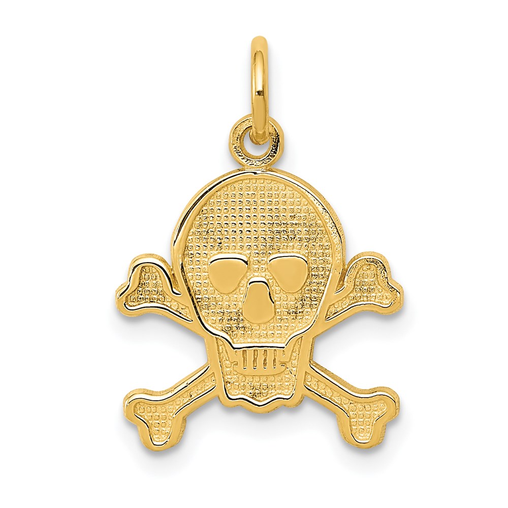 14k Yellow Gold Skull and Crossbones Textured Pendant or Charm