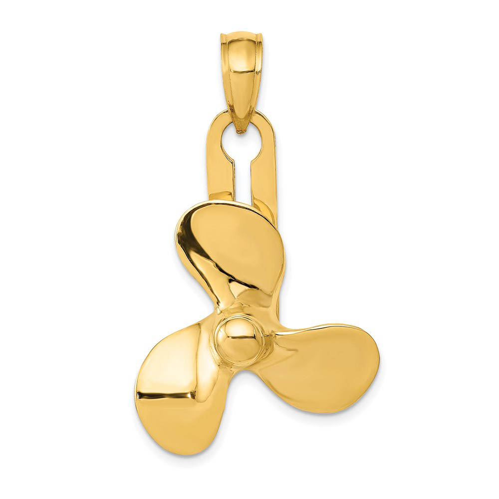 14k Yellow Gold Three Blade Spinning Propeller Pendant