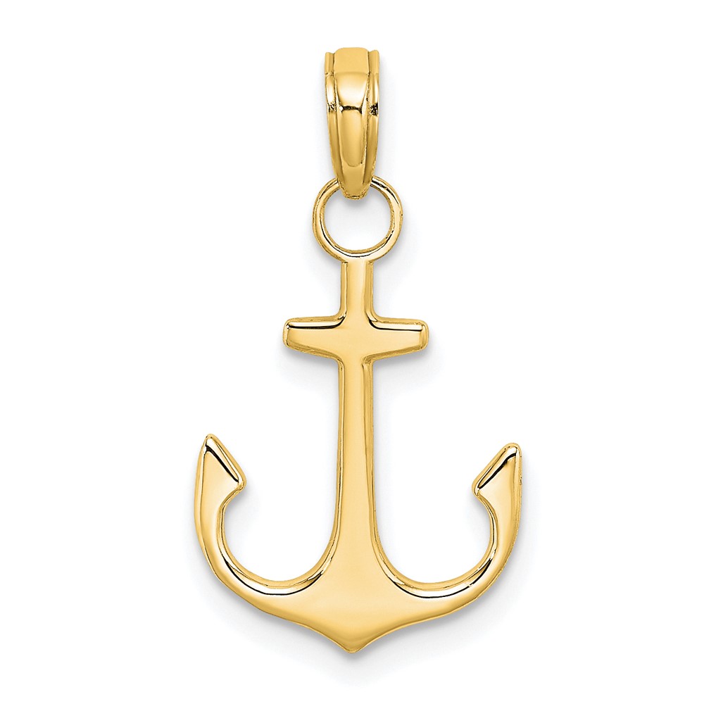 14k Yellow Gold Unadorned Anchor Pendant, 14 x 24mm