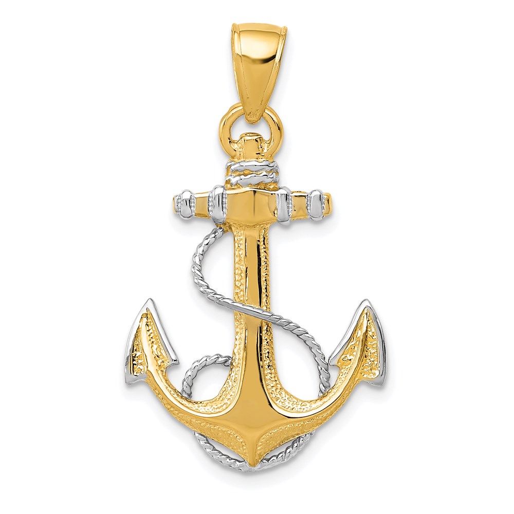 14k Two Tone Gold Anchor with Rope Pendant