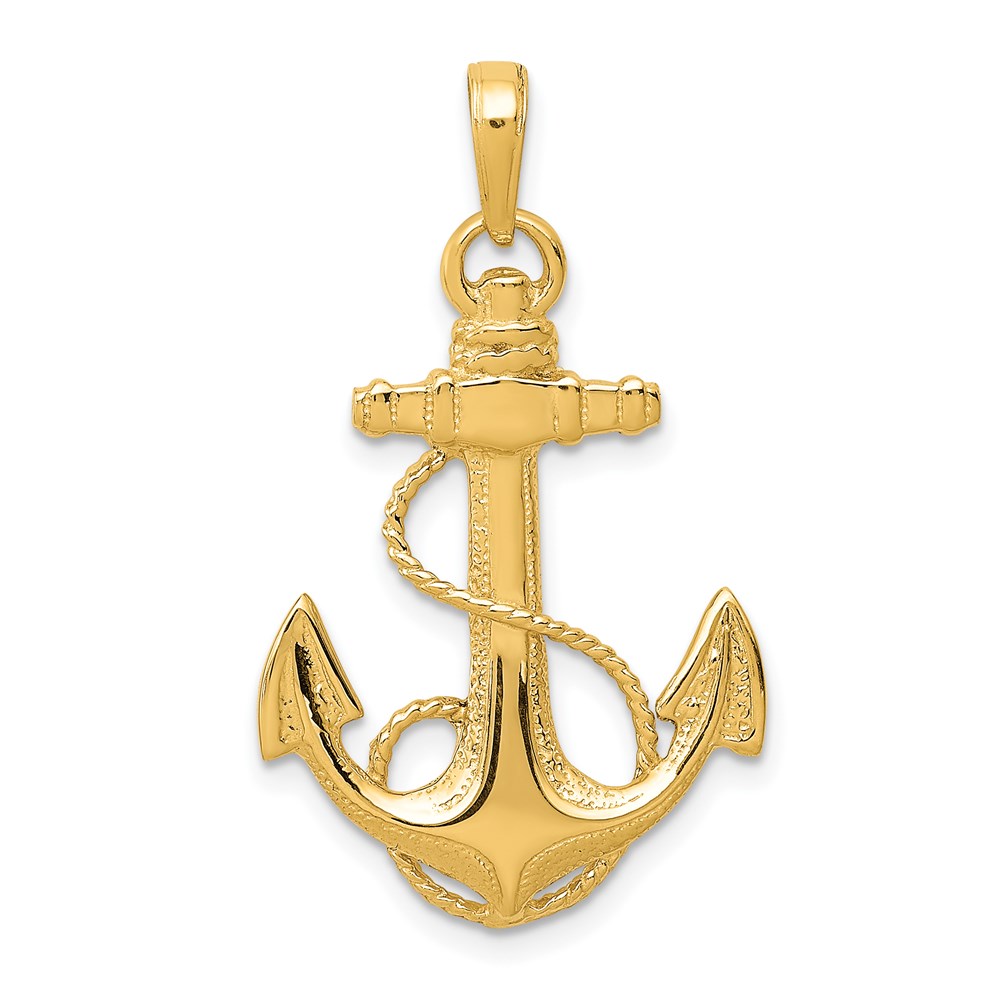 14k Yellow Gold Admiralty Anchor with Rope Pendant