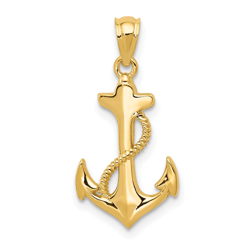 14k Yellow Gold Polished Anchor and Rope Pendant