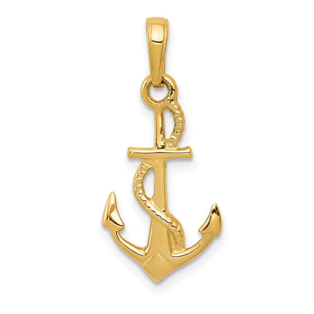 14k Yellow Gold Polished 3Dimensional Anchor Pendant