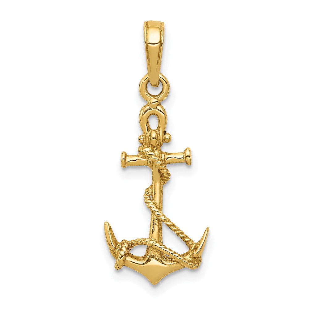 14k Yellow Gold Anchor with Shackle and Entwined Rope Pendant