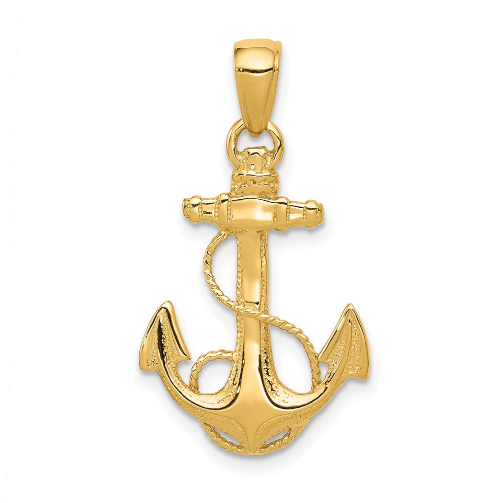 14k Yellow Gold Textured and Polished Anchor Pendant