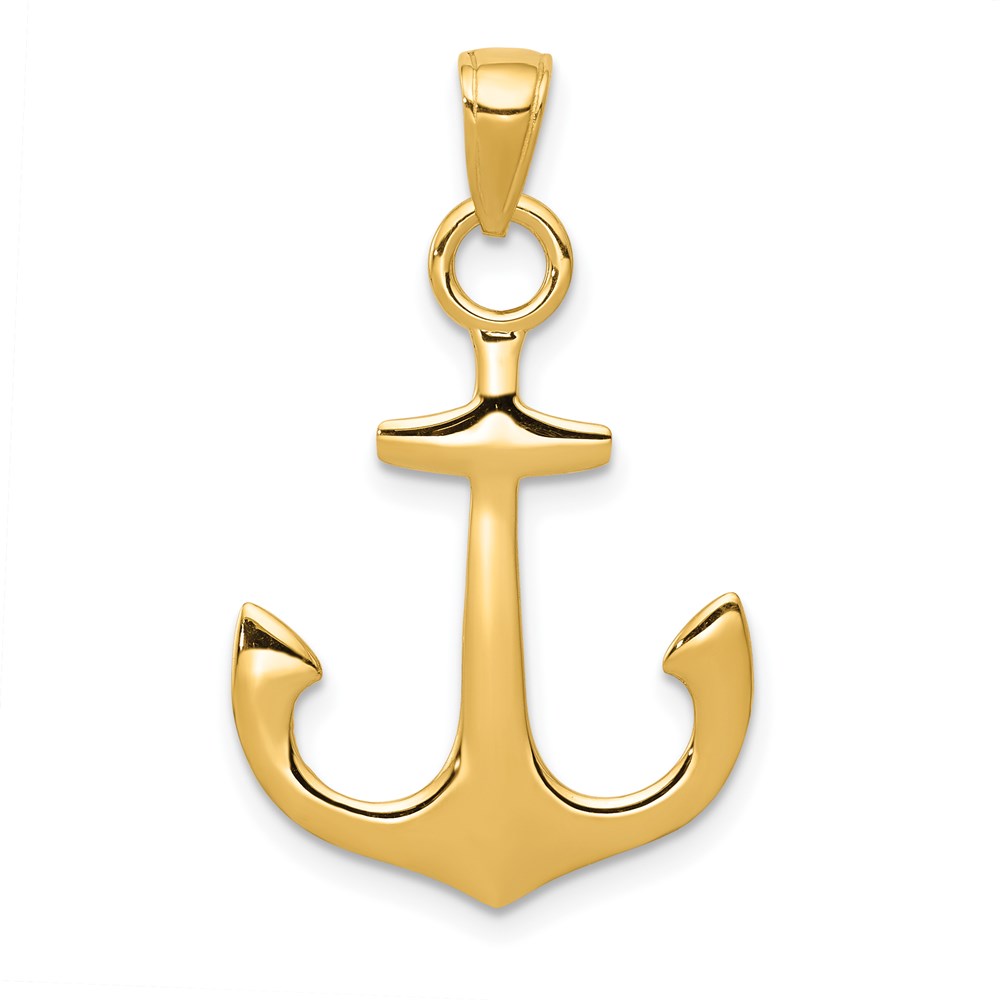 14k Yellow Gold Unadorned Anchor Pendant, 19 x 30mm