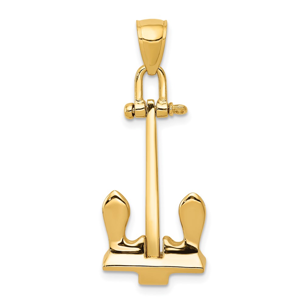 14k Yellow Gold Stockless Anchor Pendant