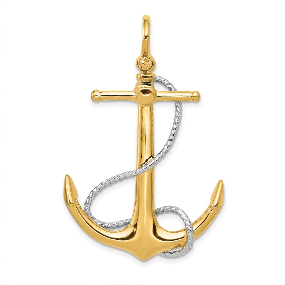 14k Two Tone Gold 3D Anchor with Entwined Rope Pendant