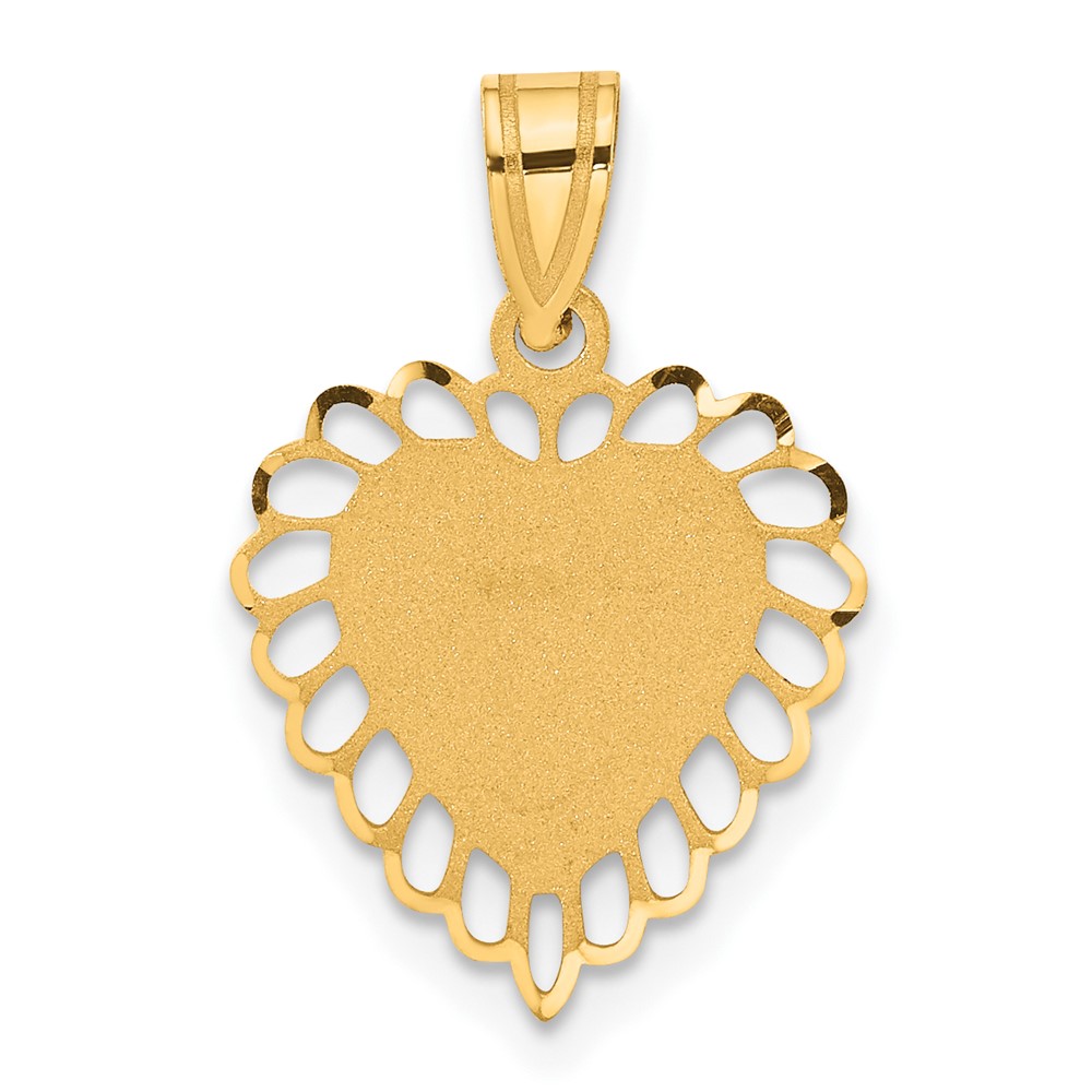 14k Yellow Gold Satin Scalloped Heart Pendant, 15mm