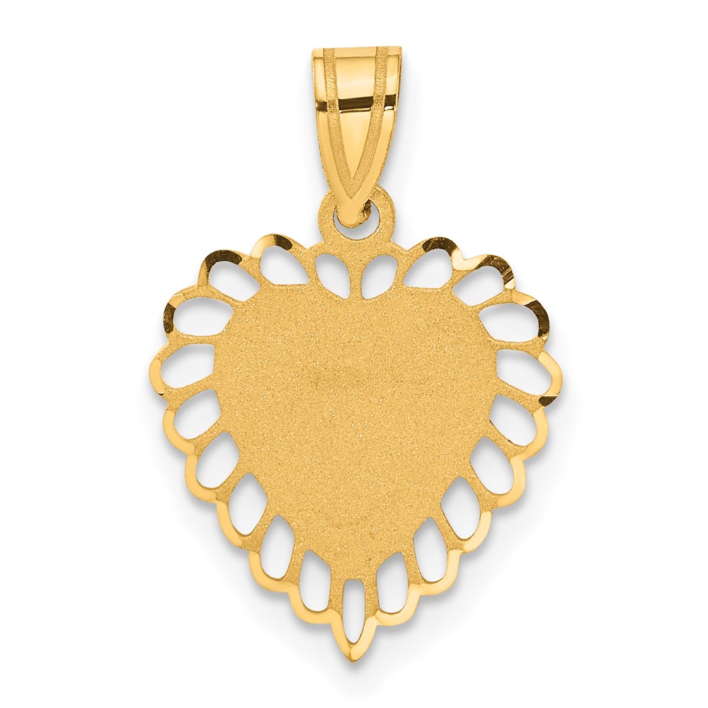 14k Yellow Gold Satin Scalloped Heart Pendant, 15mm