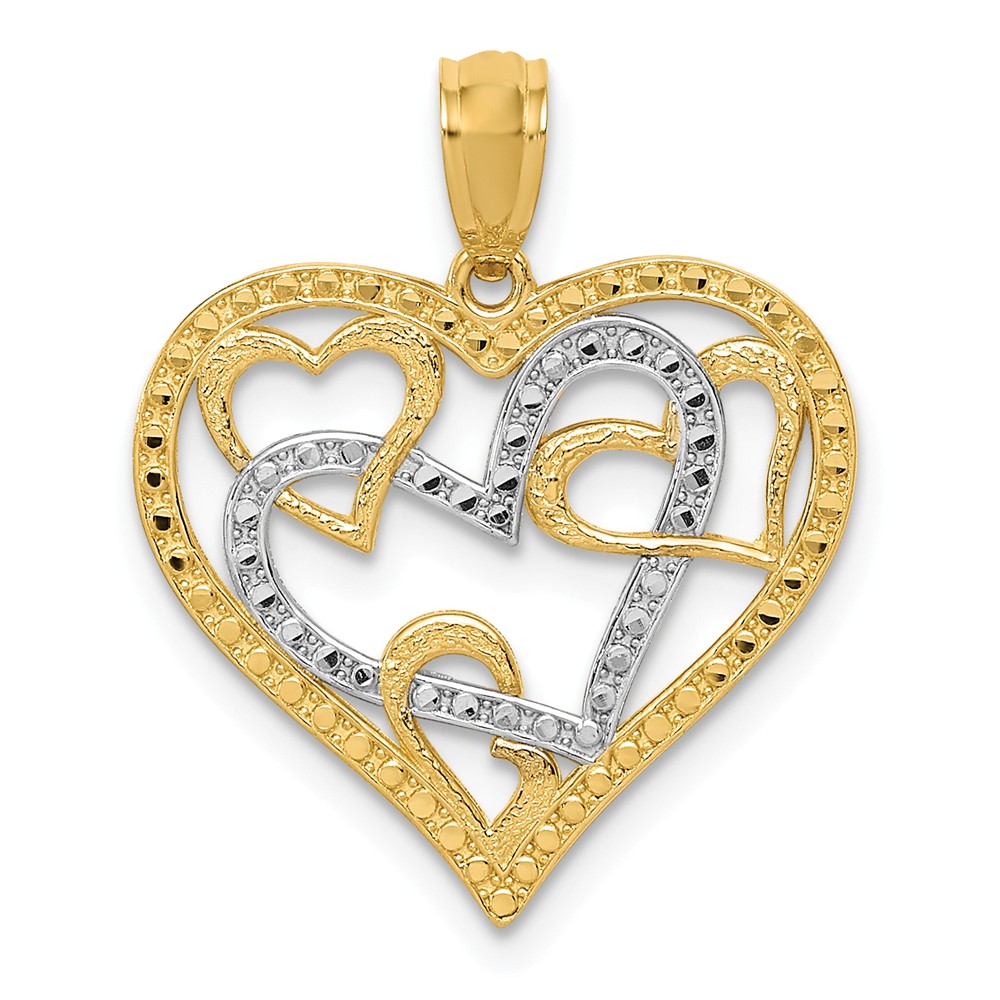 14k Yellow Gold and White Rhodium Two Tone Multi Heart Pendant