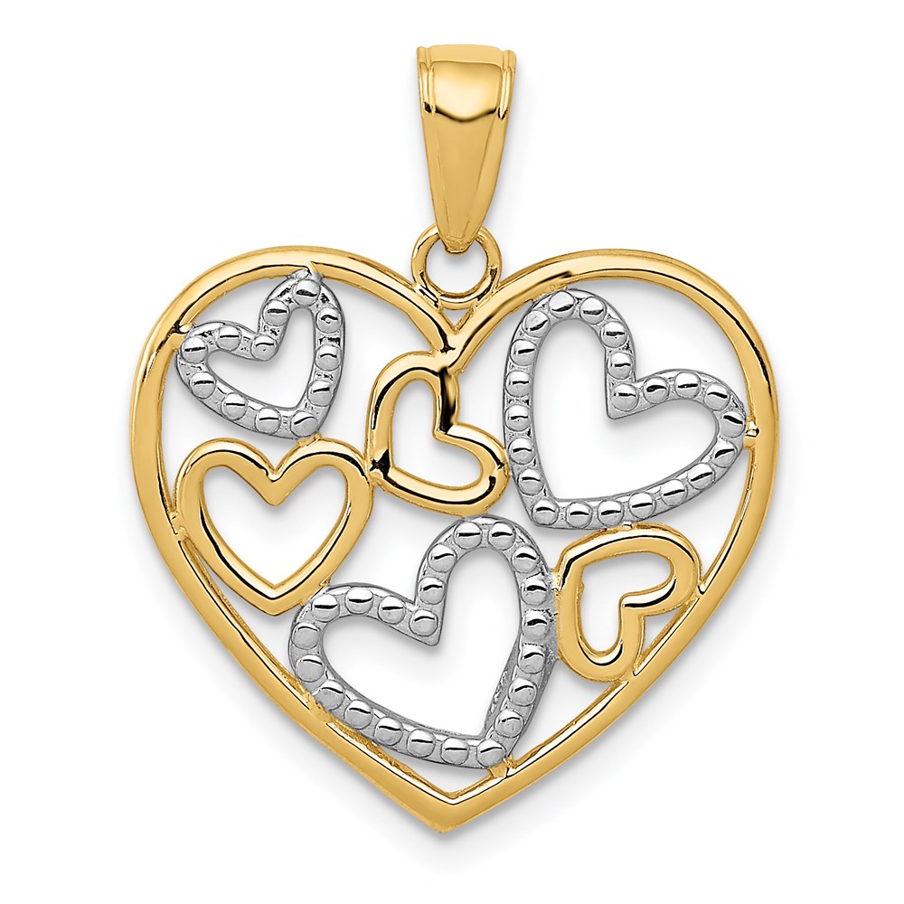 14k Yellow Gold & White Rhodium Diamond Cut Multi Heart Pendant